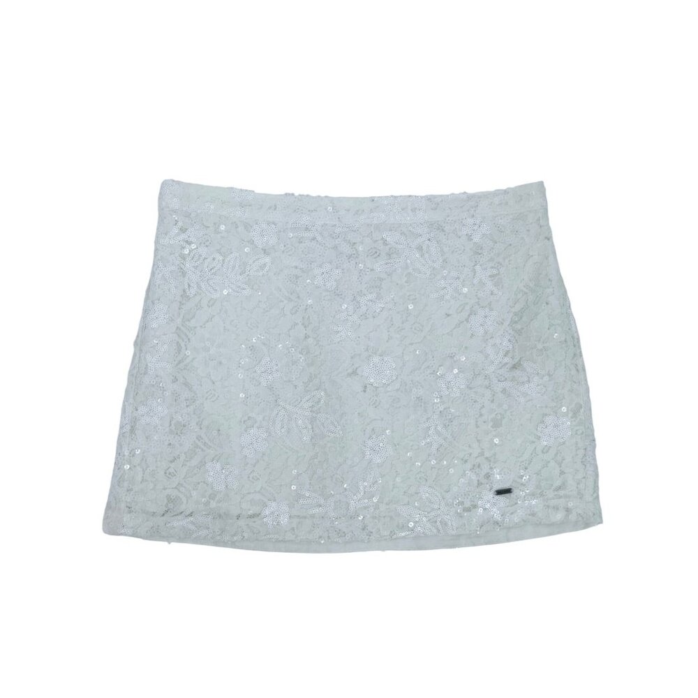 Vintage Hollister Cream Floral Lace & Sequin Embellished Mini Skirt Y2K - Picture 2 of 16